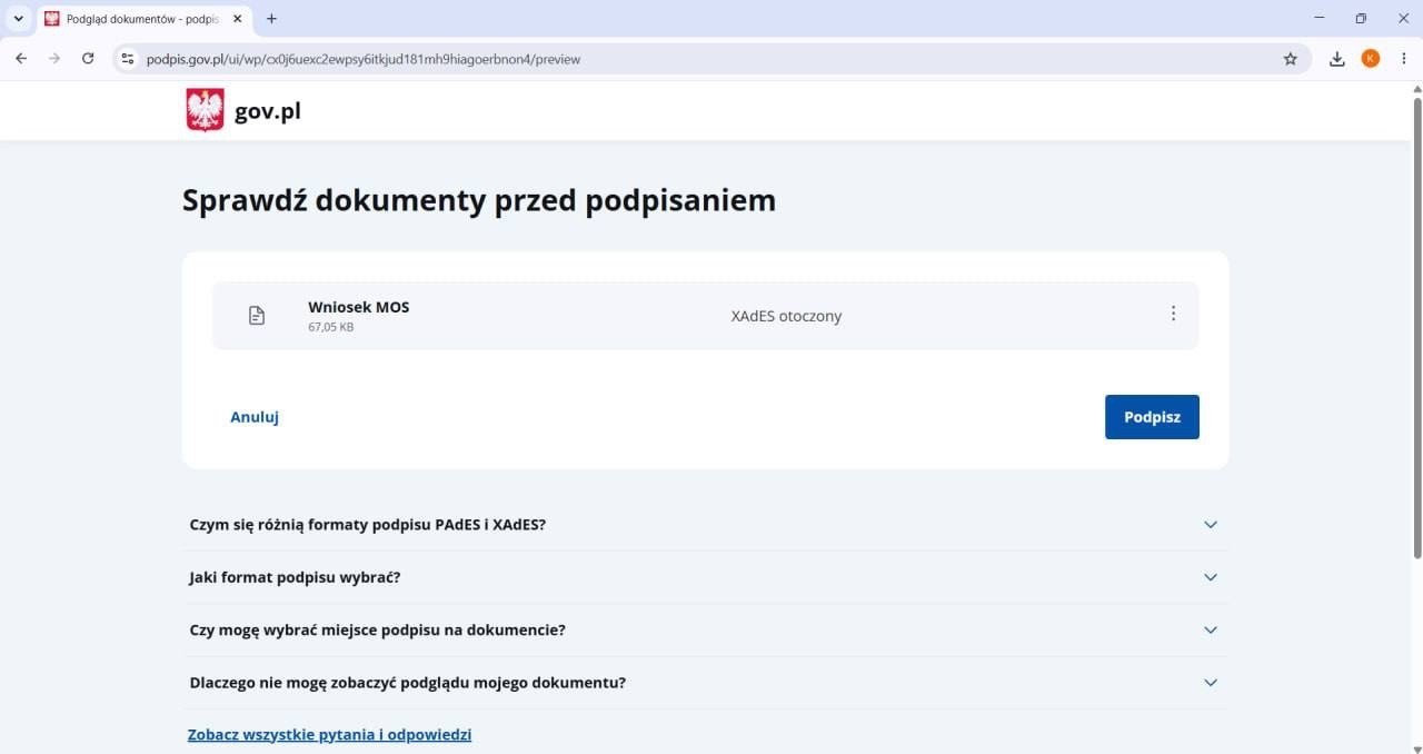 podpis.gov.pl: перевірте документ і натисніть «Podpisz»